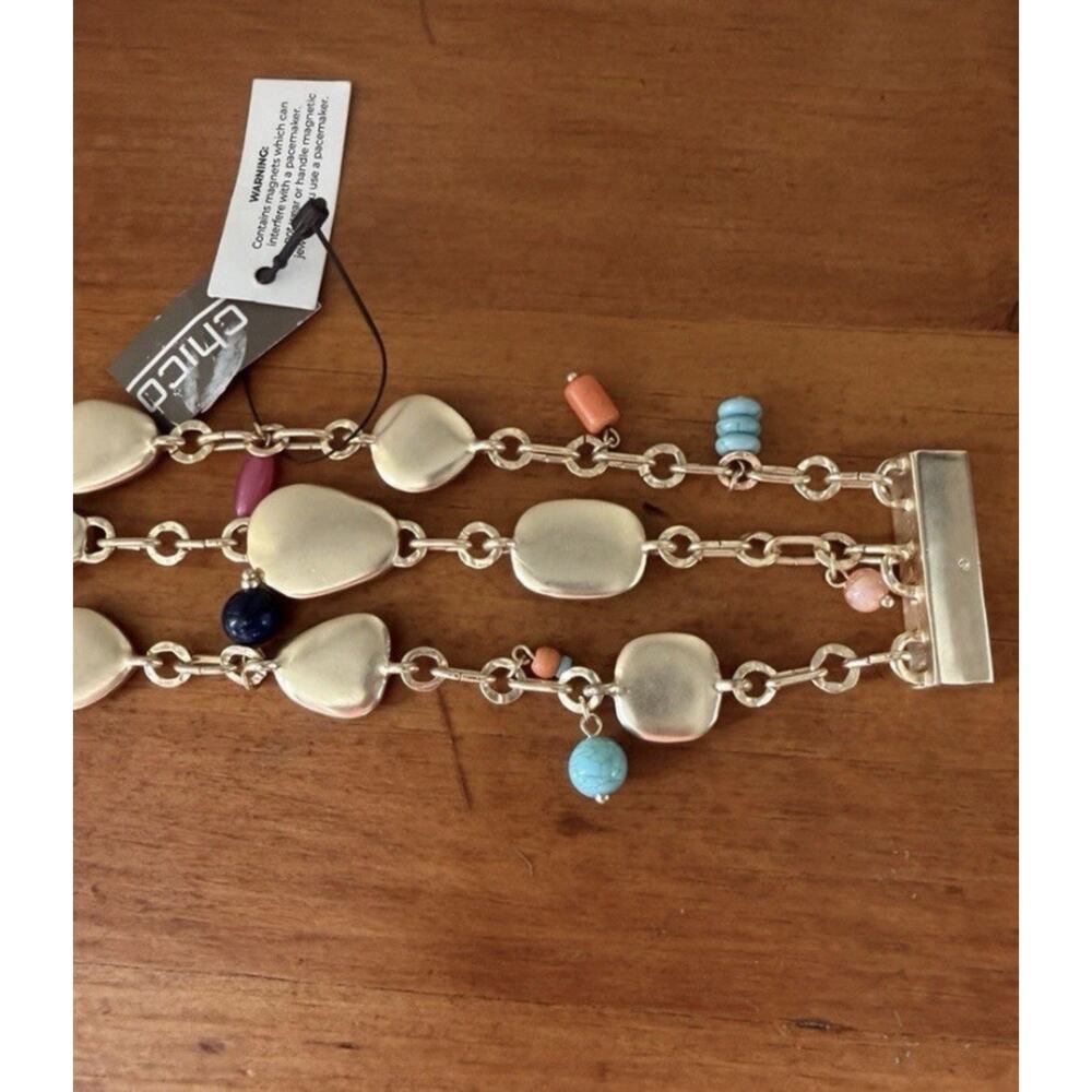 Chico’s NWT Gold Tone Multi Strand Bracelet Colorful Stones Magnetic Clasp - Picture 12 of 12